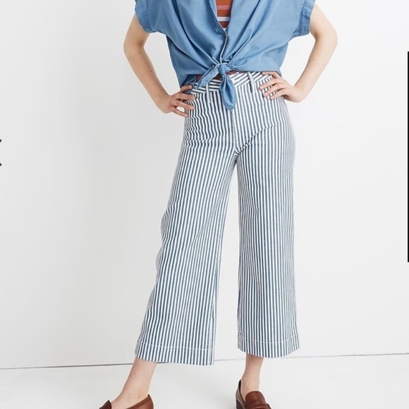 NWT Madewell Emmett Wide-Leg Crop Pants in Herringbone Railroad Stripe Size 36P - Picture 1 of 13